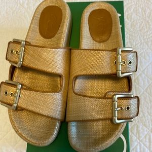 Raffia two strap buckle sandal